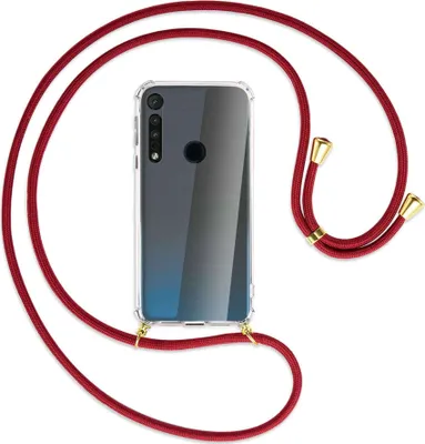 Produktbild von Handykette Backcover-Schutzhülle mit Band (Metall goldfarben) für Motorola One Macro - dunkelrot