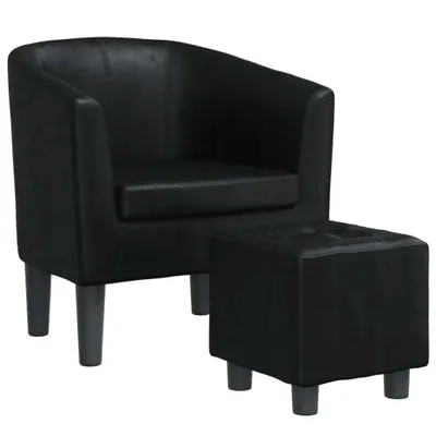 Produktbild von Clubsessel mit Fußhocker Schwarz Kunstleder