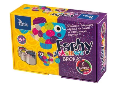 Zdjęcie produktu dla Farby plakatowe brokat Tetis 6 kolorów 20ml.
