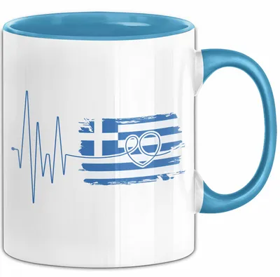 Produktbild von Griechenland Tasse Geschenk Grieche Flagge Herz Kaffee-Becher (Blau)