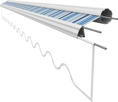 A retractable awning fabric and its frame, shown extended.