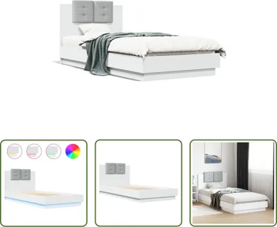Produktbild von The Living Store Bettgestell mit Kopfteil und LED-Leuchten Weiß 100x200 cm