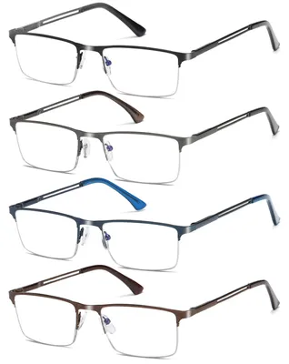 Produktbild von Fsread 4 Pack Halbe Rahmen Lesebrille für Herren Komfortable Robuste Leichtes Rechteckige Metallrahmen Blaulichtfilter Brille mit Federscharnier +2.5
