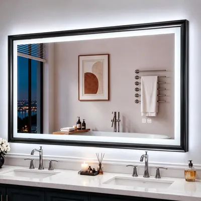 Immagine prodotto di Specchio da bagno illuminato, 120x70 cm, nero, antiappannamento, 3 colori, dimmerabile, con funzione di memorizzazione, grado di protezione IP44