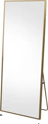 Zdjęcie produktu dla Lustro stojące, nowoczesny design, hartowane szkło, złote, prostokątne – 164 x 54 cm