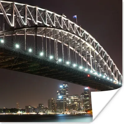 Produktbild von MuchoWow® Poster Brücke - Nacht - Skyline 50x50 cm - Wohnzimmerdekoration