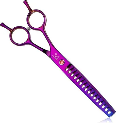 Immagine prodotto di Forbici Chunker per cani - forbici professionali per sfoltire da 18 cm con 16 denti - forbici giapponesi in acciaio inox per cani e gatti - viola