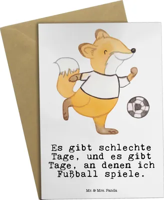 Produktbild von Mr. & Mrs. Panda Beileidskarte Fuchs Fußball spielen - Weiß - Geschenk, Bolzen, hochzeitskarten, weihnachtskarten, Soccer, Bolzplatz, Grußkarte, Fußballer, Klappkarte
