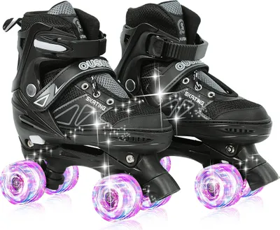 Produktbild von Skates Kinder Rollschuhe 8 Räder verstellbar Größe M(32-37) Kinder Inlineskates blinkende Schwarz