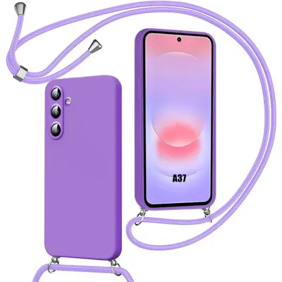Image de Coque pour Samsung Galaxy A37 5G, Protection Silicone Liquide Souple Slim Violet avec Cordon