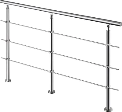 Produktbild von Aica Sanitär GmbH Handlauf Brüstung, 201 Edelstahl, Länge 200cm, Höhe 106cm, 3 Querstäbe, Silber gebürstet, einstellbarer Winkel (0-50°), einfache Montage