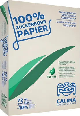 Obrázek produktu pro CALIMA NATURAL PAPER Kopírovací papír, bez použití stromů, TreeFree, nebělený, upcyklovaný ze 100% cukrové třtiny, udržitelný, DIN A4 72 g/m², 500 listů, recyklovaný, přírodní barvy 4260581981013 Béžová