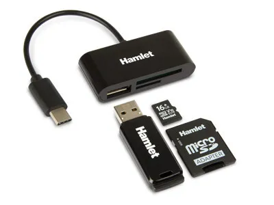 Produktbild von Hamlet XZR100UC USB 2.0 Typ-C SD/MicroSD OTG Kartenleser Schwarz 480 Mbit/s