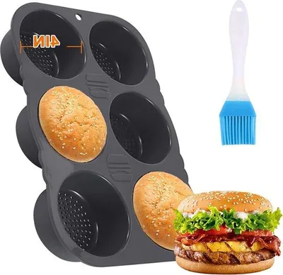 Image de Moule en silicone pour hamburgers - revêtement antistatique - 6 cavités