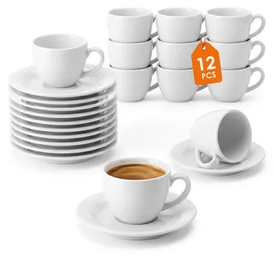 Produktbild von 1.04 Kaffeetasse mit Untertasse CARLO im 12er Set - weiß / jeweils 140 ml - Porzellan Kaffee Tasse und Untertasse (jeweils 1 Karton / CARLO SAUCER + CARLO CUP)