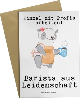 Produktbild von Mr. & Mrs. Panda Glückwunschkarte Barista Leidenschaft - Weiß - Geschenk, glückwunschkarten, einladungskarten, Kaffee, hochzeitskarten, Ausbildung, osterkarte