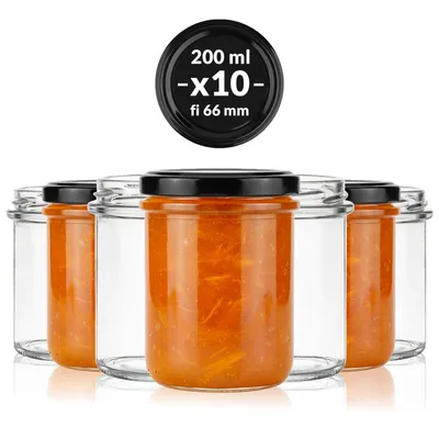 Zdjęcie produktu dla SUPERBUTELKI - 10 szt. Słoiki na przetwory 200 ml Prosty z rantem na przetwory, dżemy, miód, grzyby