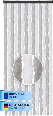 Zdjęcie produktu dla Zasłona z polaru (56x185 cm) do drzwi "Jasnoszary - biały" jako ochrona przed owadami na balkon, taras lub do kampera, przyczepy kempingowej, pawilonu