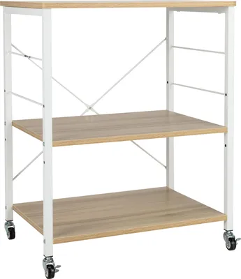 Produktbild von GOPLUS Servierwagen mit 3 Ebenen, Küchenwagen mit Rollen, Rollenwagen mit erstellbaren Regalen & 10 abnehmbaren Haken, 60 x 40 x 73,5 cm (Natur)