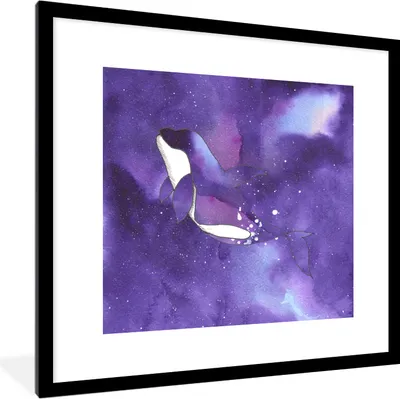 Produktbild von MuchoWow® MuchoWow® Gerahmtes Poster Orca - Meer - Lila - Aquarell 40x40 cm - Poster mit zchwarzem Bilderrahmen - Poster - Plakat im Rahmen