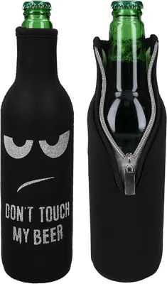 Productafbeelding van Flessenkoeler - Set van 2 - Koeltas van neopreen voor flessen - 330-500ml fles flesjes bier en frisdrank - In wit - Zwart Don't Touch my Beer
