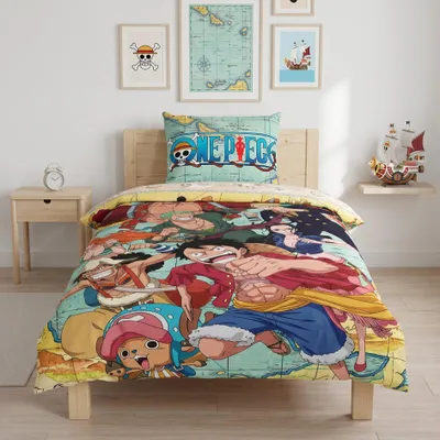 Produktbild von Bettwäsche One Piece Anime, Ruffy und seine Piratencrew 135x200 + 80x80 cm