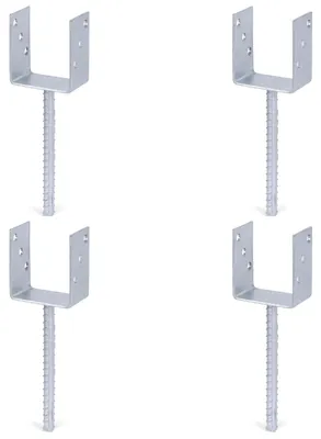 Produktbild von Alberts 4 x U-Pfostenträger mit Riffelstahl-Betonanker, 91x104 mm, Betonanker 200 mm, feuerverzinkt, zum Einbetonieren
