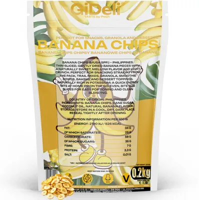 Produktbild von Bananenchips 200g Ungesüßt Getrocknete Bananen Palmölfrei Snack Müsli GiDeli