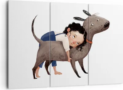 Produktbild von Bild auf Leinwand - Leinwandbild - 3 Teile - Kind Hund Bild - 165x110cm - Wand Bild - Wanddeko - Wandbilder - Leinwanddruck - Bilder - Wanddekoration - Leinwand bilder - Wandbild - CE165x110-4783