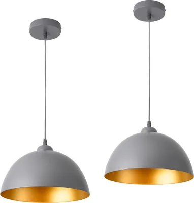 Produktbild von Hängeleuchte im 2er-Set Hängelampe E27 Deckenleuchte Metall Grau-Gold [lux.pro]