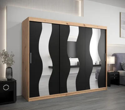 Produktbild von Schwebetürenschrank HEDVIKA – Breite 250 cm, Eiche Artisan / Schwarz