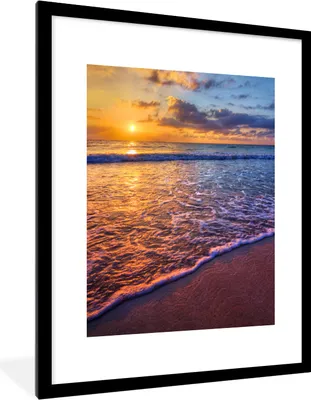 Produktbild von MuchoWow® Gerahmtes Poster Meer - Strand - Sonnenuntergang - Wolken - Horizont 60x80 cm - Poster mit Schwarzem Bilderrahmen Wandposter Rahmen Foto Bilder - Wohnzimmer - Dekorationen - Prämie