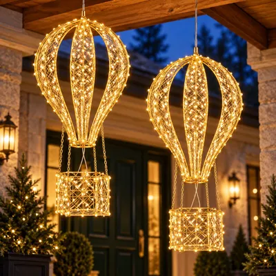 LED Heißluftballon 2er Set je 90 cm 340 LEDs warmweiß Timer Batterie