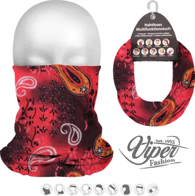 Produktbild von WS Multifunktionstuch Schlauchschal Halstuch Motorrad Mundschutz Fahrrad Bandana Paisley rot  schwarz Nr. 93