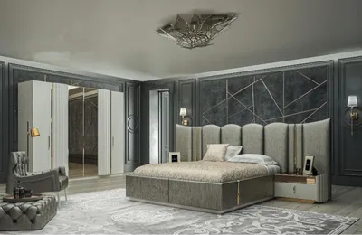 Produktbild von Schlafzimmer Set Bett 2x Nachttische Kleiderschrank 4tlg Design Modern