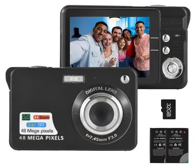 Produktbild von 4K-Digitalkamera, Videokamera, Camcorder, 48 MP, 2,8-Zoll-TFT-Bildschirm, Autofokus, 16-facher Digitalzoom, Anti-Shake-Funktion, Gesichtserkennung, Laecheln-Aufnahme, integrierter Blitz, mit 2 Akkus, 32 GB TF-Karte, Festival-Weihnachtsgeschenk fuer Kinder und Teenager