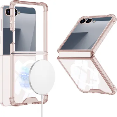 Obrázek produktu pro Průhledné nárazuvzdorné pouzdro na Samsung Galaxy Z Flip 7, kompatibilní s MagSafe a ochranou displeje Růžová