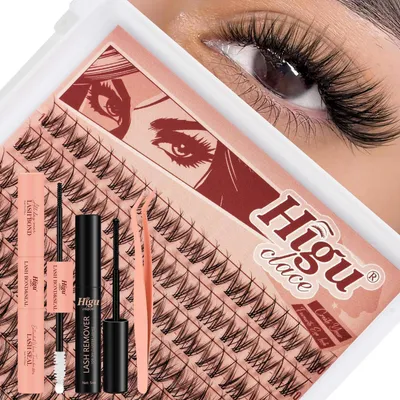 Image de Kit d'extensions de cils en clusters, 144 pièces, avec colle et dissolvant, longueurs mixtes de 10 à 18 mm