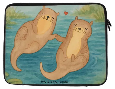 Produktbild von Mr. & Mrs. Panda Laptop Tasche Otter Hände halten Design 20 x 28 cm - Weiß - Geschenk, Verliebt, Paar, glücklich, Laptophülle, Sleeve, Romantisch, Liebe, Notebook Hülle