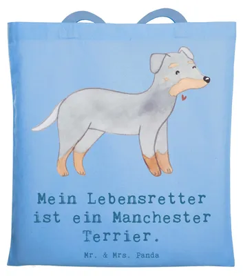 Produktbild von Mr. & Mrs. Panda Jutebeutel Manchester Terrier Lebensretter - Sky Blue - Geschenk, Tragetasche, Laptoptasche, Schultasche, Tote Bag, Tasche