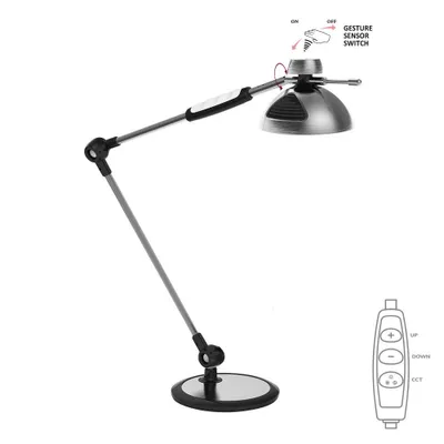 Image de Lampe de bureau LED AMSTERDAM 10W, 2800-6500K, noir-argent métallisé LxlxH : 46x20x60cm avec variateur gradué, interrupteur tactile et capteur