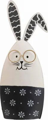 Produktbild von Osterdeko Metallhasen Schwarz Weiß mit Brille - 2 Stück Modern Frühlingsdeko 18,5cm x 7cm x 3cm