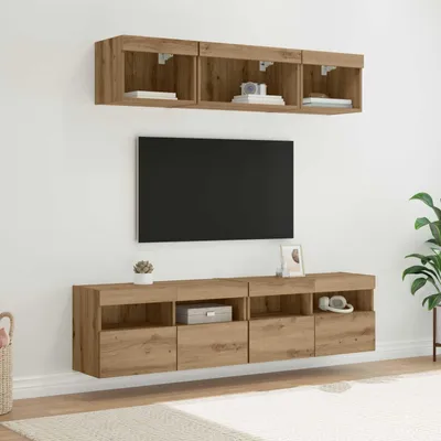 Zdjęcie produktu dla Maison Exclusive - Szafki pod telewizor z oświetleniem LED, 5 sztuk, płyta MDF wykończona imitacją drewna dębowego