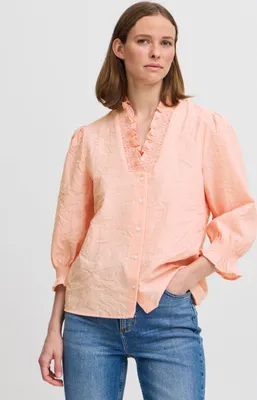 Immagine prodotto di b.young BYISTRIBE Camicia da donna Camicia con maniche a 3/4 Volant Bottoni Vestibilità regolare