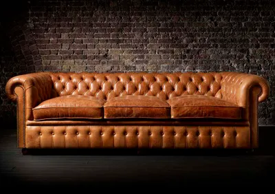 Obrázek produktu pro Čalouněná pohovka Chesterfield, design, kožená, třísedák, model 6118913