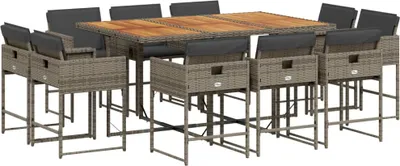 Produktbild von 11-tlg. Garten-Essgruppe mit Kissen Grau Poly Rattan