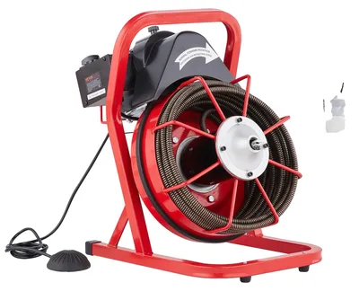 Image de VEVOR Machine de nettoyage de tuyaux 50 pieds x 1/2 pouce, spirale d'égout à alimentation manuelle, machine électrique de nettoyage de tuyaux 250 W avec 4 coupeurs et pédale deactivée par air