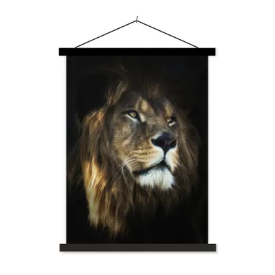 Produktbild von MuchoWow® Textilposter Löwe - Fell - Schwarz 120x160 cm mit schwarzem Rahmen - Magnetischer
