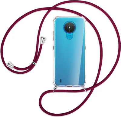 Produktbild von Handykette Backcover-Schutzhülle mit Band (Metall silberfarben) für Nokia 1.4 - dunkelrot