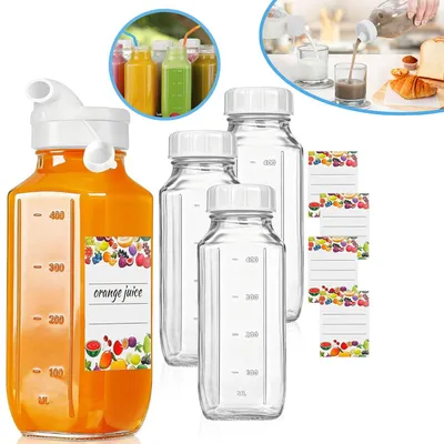 Produktbild von Glasflaschen 500ml, 4 Stück Saftflaschen zum Befüllen, Glasflaschen zum Befüllen, Smoothie Flasche, Einmachflaschen